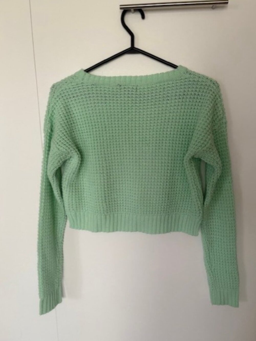 Mint-Green Wide-Neck Cropped Knit Sweatshirt from U2B - Picture 2 of 5